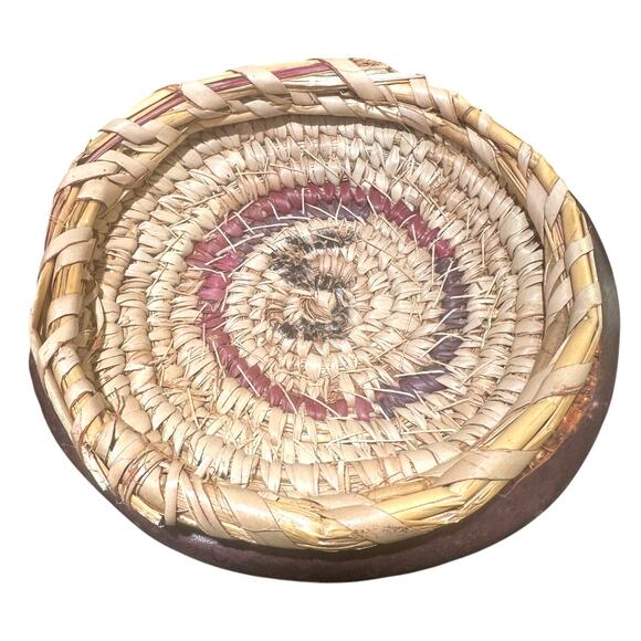 Antique African Tribal Art Hausa Cowrie Shell Hand Basket 8" Leather Handle Trim - Picture 12 of 12